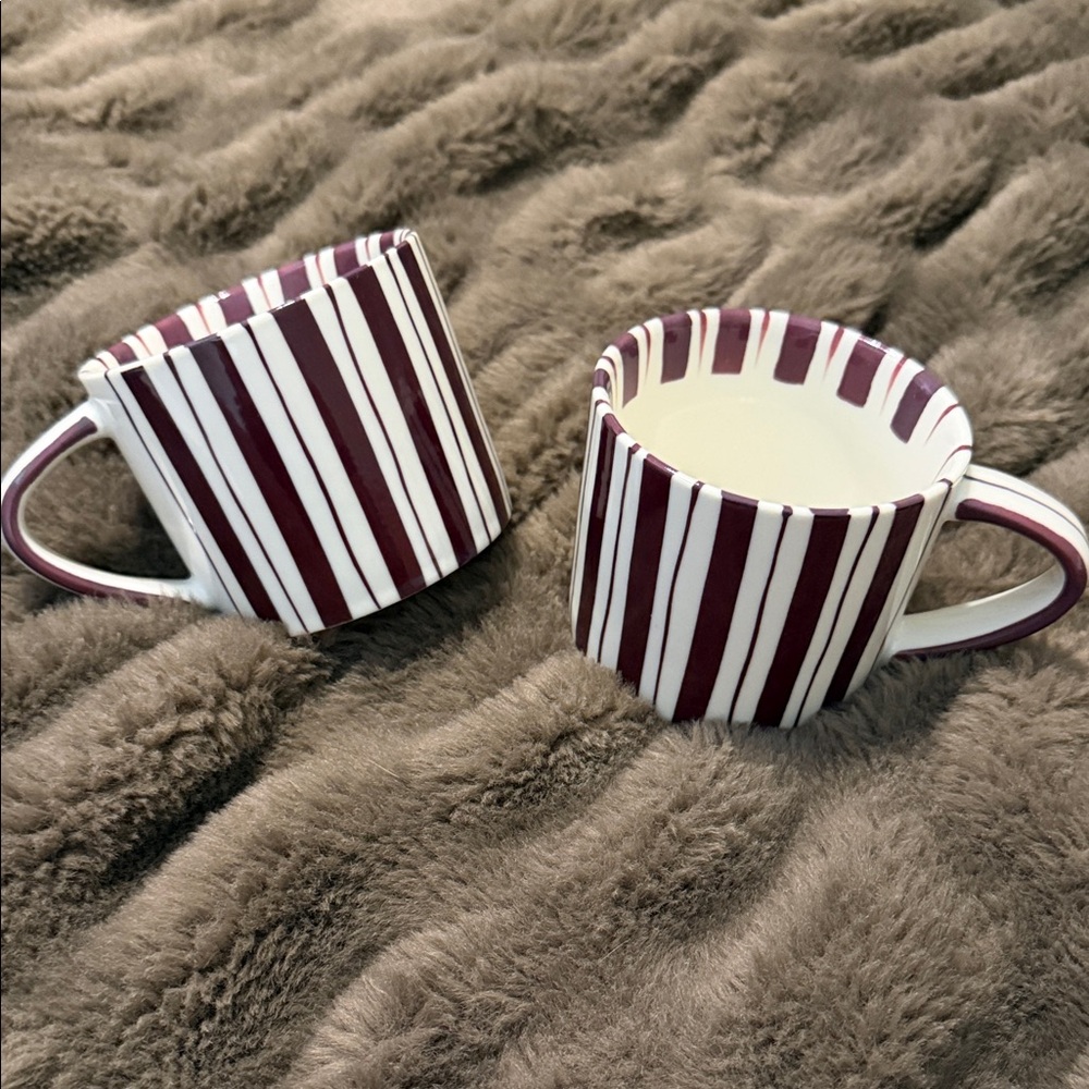 Striped Ceramic Mugs - cherry and White